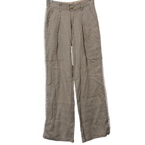 New Sundance 100% Linen Gray Khaki Side Stripe Wide Leg Trouser Pants‎ Womens 6